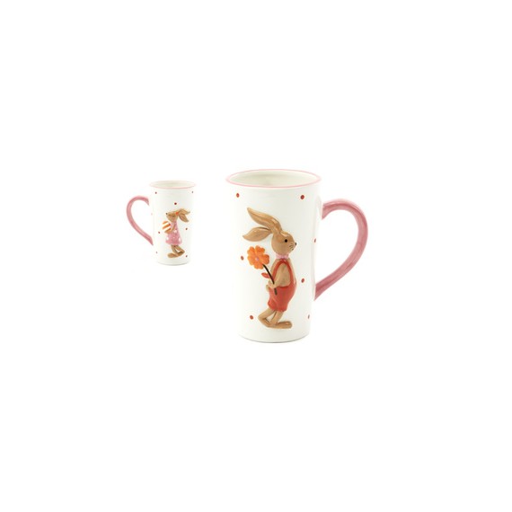 Mug haut ' Lapins amoureux' - Rose & Orange - Ø9*14,5cm