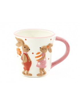 Mug XL 'Lapins amoureux' - Rose & Orange - Ø11,5cm