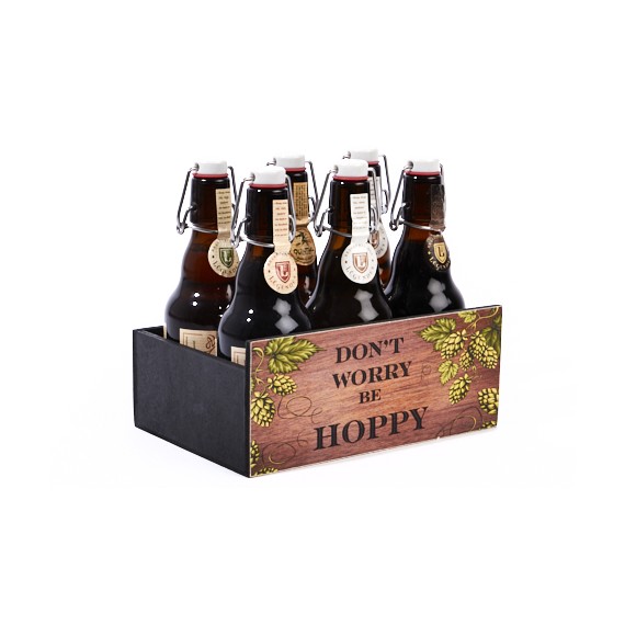 Caisse bois 6 bout. Trappistes - "Be Hoppy"