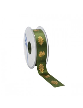 Ruban cadeau Satin - Feuilles d'Automne - Vert - 23mm*25m