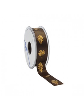 Ruban cadeau Satin - Feuilles d'Automne - Brun - 23mm*25m