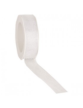 Ruban Organza glitter - 25mm*15m - Blanc