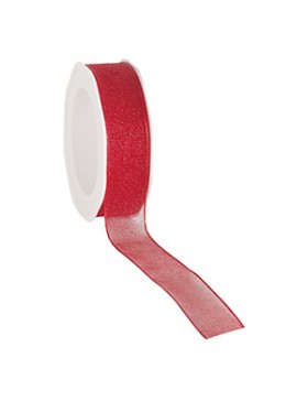 Ruban cadeau Organza 'Glitter rouge' Laitonné - 25mm*15m