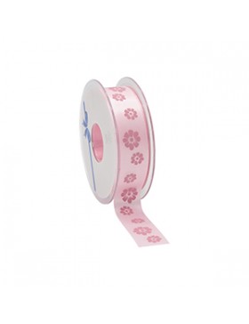 Ruban cadeau Satin 'Lovely Flowers' - 22mm*25m - Rose bonbon