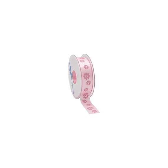 Ruban cadeau Satin 'Lovely Flowers' - 22mm*25m - Rose bonbon