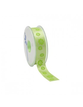 Ruban cadeau Satin 'Lovely Flowers' - 22mm*25m - Vert