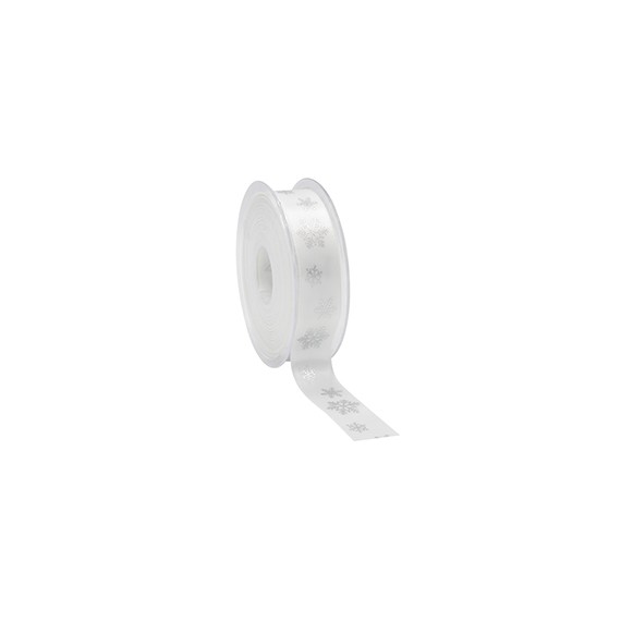 Ruban cadeau satin 'Flocon de neige' - 23mm*25m - Blanc