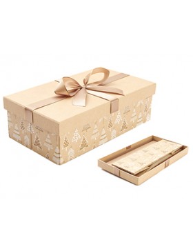 Boite rect. Carton Pliable - 32*18*10cm - Sapins de Noël + couvercle