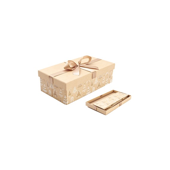 Boite rect. Carton Pliable - 32*18*10cm - Sapins de Noël + couvercle
