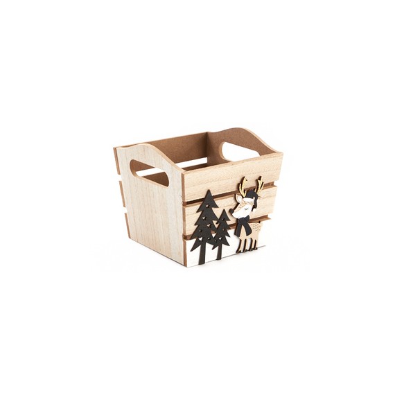 Caisse carrée bois - 12*9,5cm - Renne de Noël