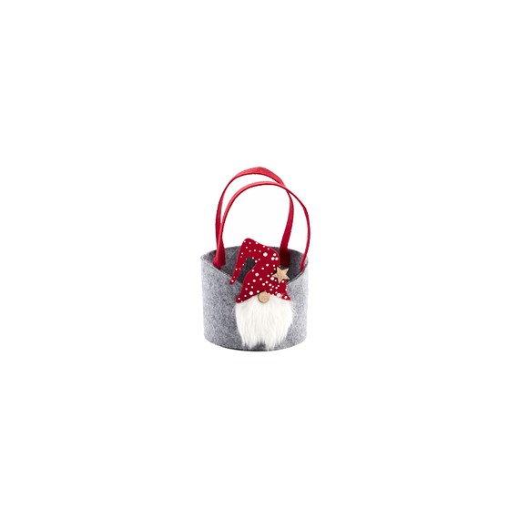 Panier feutre rond gnome - Ø14*11cm - Gris
