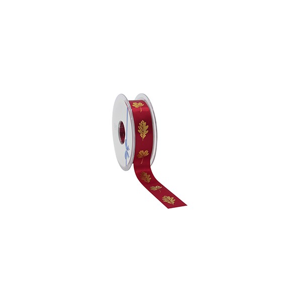 Ruban cadeau Satin - Feuilles d'Automne - Bordeaux - 23mm*25m