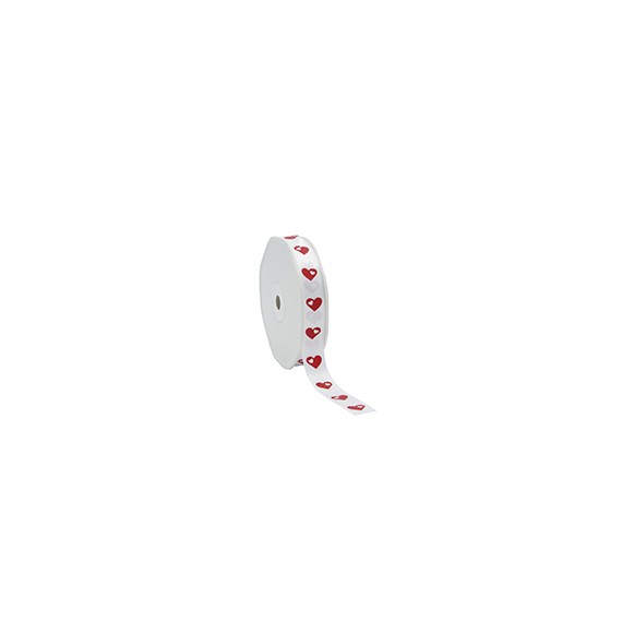 Ruban cadeau Satin - Love hearts - 15mm*25m - Blanc