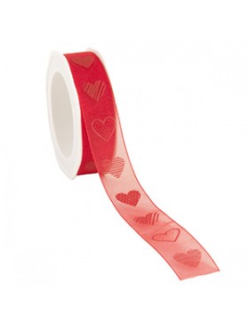 Ruban cadeau Organza - Lovely Hearts - 25mm*20m - Rouge