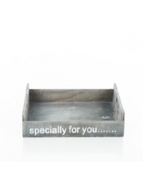 PLATEAU BOIS GRIS 38*28*8cm 'Specially for you'