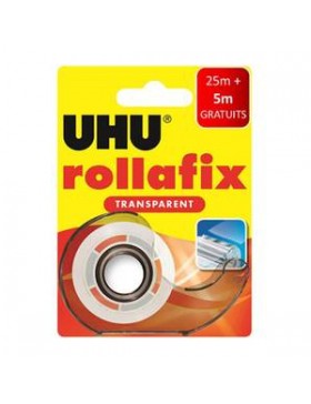 PAPIER COLLANT SUR DÉROULEUR 19mm*25+5m UHU ROLLAFIX