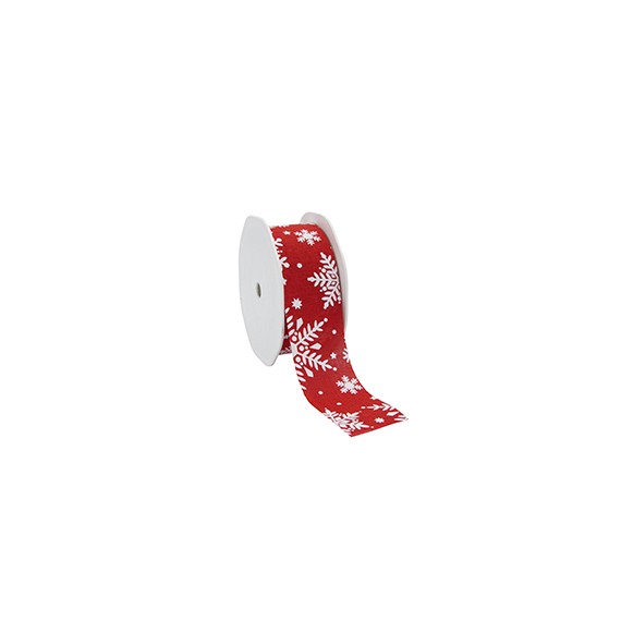 Ruban cadeau naturel 'Flocon de neige' - 38mm*15m - Rouge