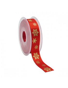 Ruban cadeau satin 'Flocon de neige' - 23mm*25m - Rouge