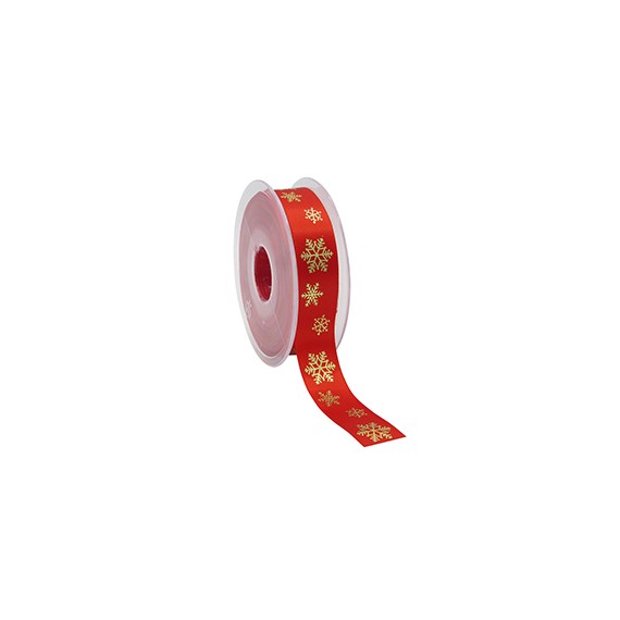 Ruban cadeau satin 'Flocon de neige' - 23mm*25m - Rouge