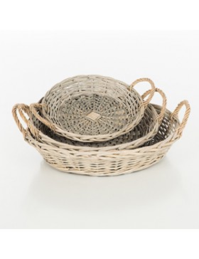 PANIER OSIER ROND Ø40*9cm GRIS CLAIR + OREILLES