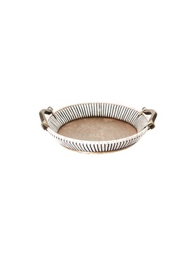 PANIER BOIS ROND Ø38*7cm 'GABRIEL' GRIS & BLANC