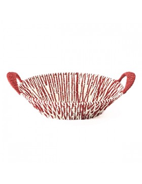 PANIER OVAL PAPIER TRESSÉ 30*23*7cm ROUGE/BLANC + OREILLES