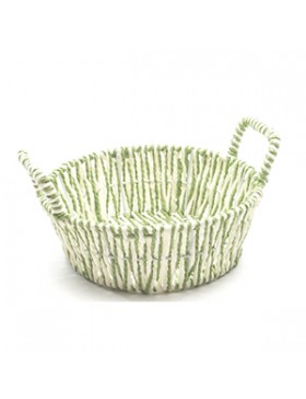 Panier Papier tressé rond - Vert/Blanc - Ø20*7.5cm