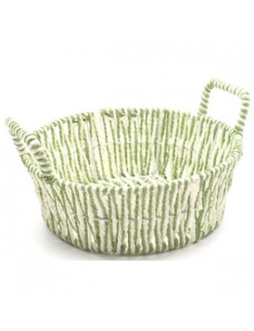 PANIER ROND PAPIER TRESSÉ Ø23*8,5cm VERT/BLANC + OREILLES