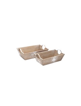 Plateau Bois blanc cérusé 'Valéry' avec anses - 40*25.5*11.5cm