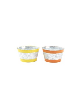 Pot Zinc 'Naturel' avec bord jaune ou orange - Ø19*10.5cm