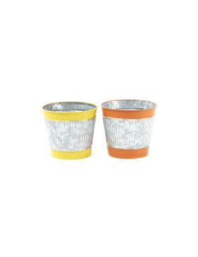 Pot Zinc 'Naturel' avec bord jaune ou orange - Ø11.5*10.5cm