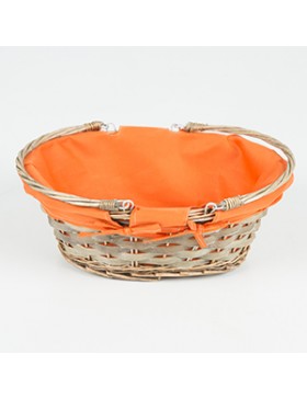 PANIER OVAL 39*31*15cm TISSU ORANGE + ANSES PIVOT.