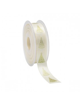 Ruban cadeau Satin 'Sapin de Noël' - 23mm*25m - Crème