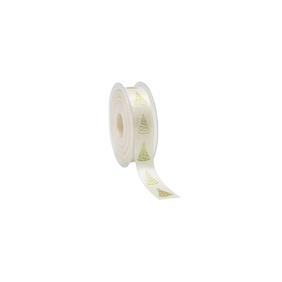 Ruban cadeau Satin 'Sapin de Noël' - 23mm*25m - Crème