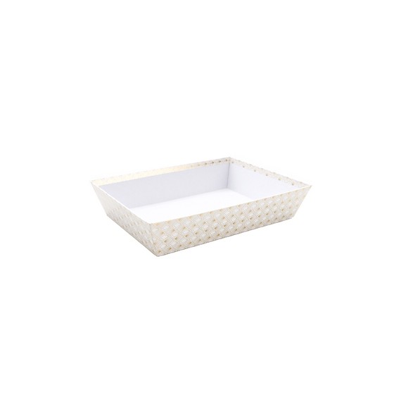 Panier carton rect. 36*27*8cm - Blanc et or
