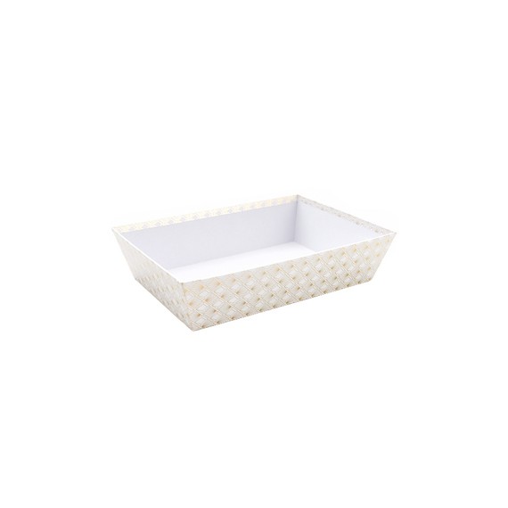 Panier carton rect. 32*22,5*8cm - Blanc et or