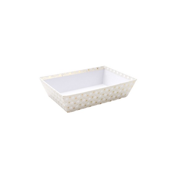Panier carton rect. 28*19*7cm - Blanc et or