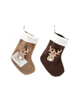 Chaussette de Noël beige avec pince - 2ass. - H24cm