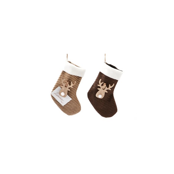 Chaussette de Noël beige avec pince - 2ass. - H24cm