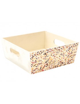 Caisse bois carrée 21*21*8cm - Feuilles d'Automne