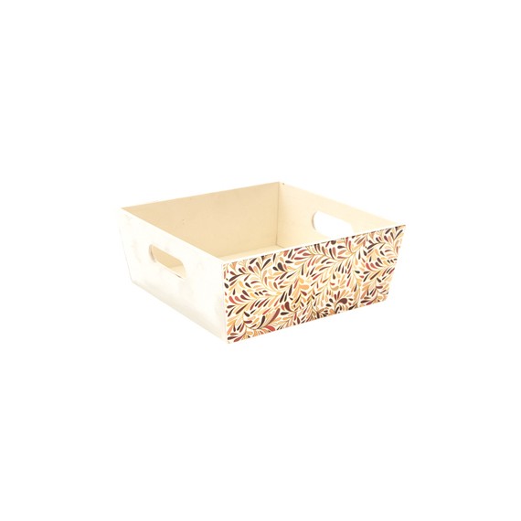 Caisse bois carrée 21*21*8cm - Feuilles d'Automne