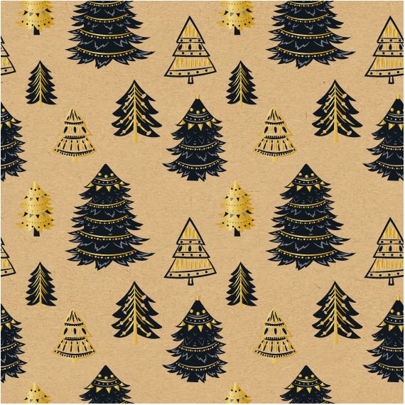 Bobine cadeau Kraft Brun Lisse 70g/m² - 70cm*50m - Sapins noir & Or