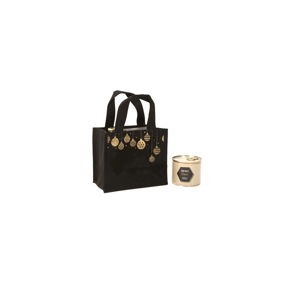 Sac cotton naturel noir 19*16cm - boule de Noël or