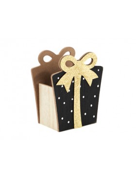 Caisse bois naturel 'Cadeau Noir/Or' - 15*8,5cm