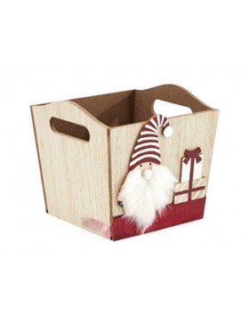 Caisse bois naturel 'Père Noël Rouge & Blanc' - 16*16cm