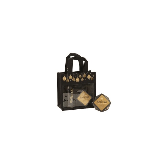 Sac cotton naturel noir 20*20cm - Boule de Noël or + Fenêtre