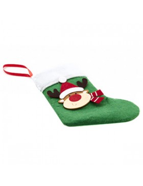 Chaussette de Noël - Feutre vert - Renne - 15*23cm