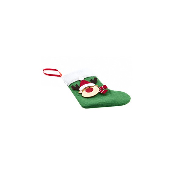 Chaussette de Noël - Feutre vert - Renne - 15*23cm