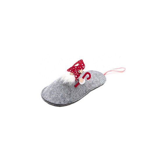 Pantoufle de Noël - Feutre Gris - Gnome - 12*25cm