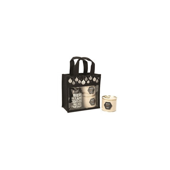 Sac cotton naturel noir avec fenêtre - Impr. Argent - 20*10*20cm